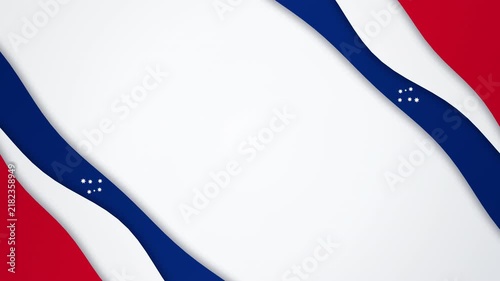 Patriotic abstract background inspired by the Australia flag: flowing ribbon paper cut layers in blue, white and red with balanced 40 30 30 ribbon volumes and white seven pointed Southern Cross stars 