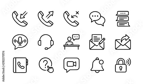 Photography Communication and support icon set showing incoming call, outgoing call, missed