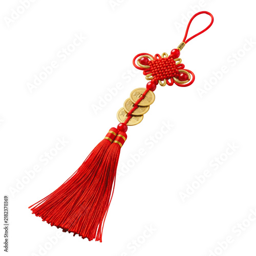 Chinese knot with gold coins and red tassel