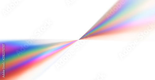 Diagonal Rainbow Spectrum Light Beam 3D Render, Abstract Holographic Prism Cone, Minimal White Backdrop – Hourglass arrangement of vibrant iridescent light beams 