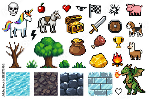 Pixel Art Fantasy Game Asset Pack with Characters, Icons, Weapons and Environment Tiles