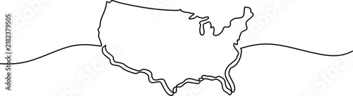 Continuous one line drawing of united states of america map silhouette
