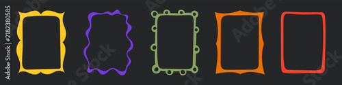 Bold colorful hand-drawn frames with playful abstract shapes and blank center space. Great for stickers, posters, invitations and banners.