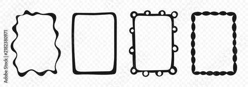 Black silhouette frame set with decorative scalloped and organic borders. Vector-style hand-drawn elements for cards, labels and banners.