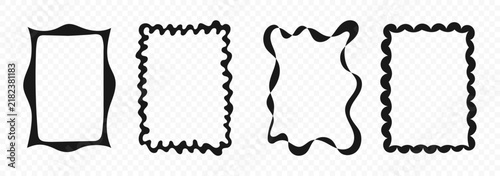 Collection of black decorative doodle frames with playful shapes and empty copy space. Hand-drawn vector-style borders for posters and invitations.