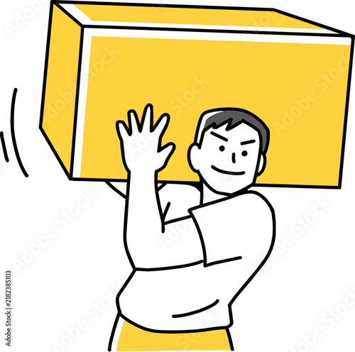 荷物を肩に乗せて運ぶ男性