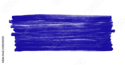 Konstfotografi Bold ultramarine watercolor brush stroke with visible bristle texture, isolated on white
