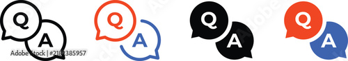 A collection of q and a speech bubble icons representing question and answer chat symbols, vector illustrations of communication signs isolated on white