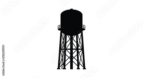 Black silhouette of a water tower stands against a plain white background