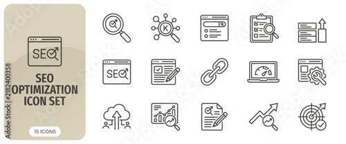 Foto Seo optimization icon set, vector line icons for search engine marketing, websit