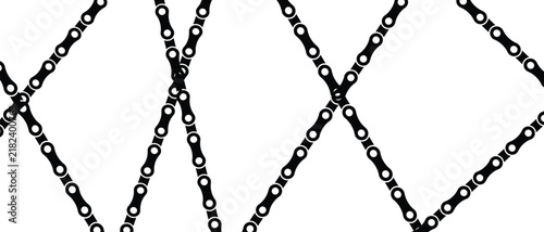 Seamless pattern of bicycle chains arranged in a geometric crisscross diamond grid design, vector illustration
