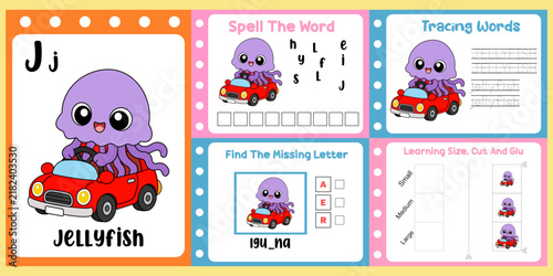 worksheets pack for kids a jellyfish vectors