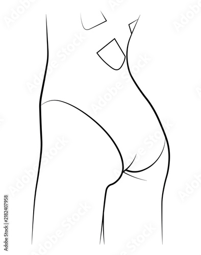 buttocks, woman in swimsuit, bikini, panties, hand-drawn, black and white vector