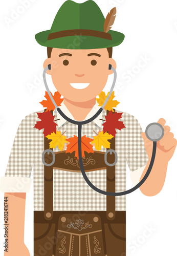 Фотография Doctor in Lederhosen with Leaf Garland and Stethoscope