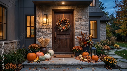 Elegant Halloween Front Door Decoration with Pumpkins