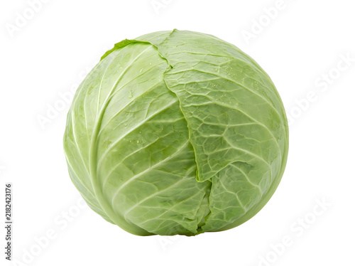 Fresh green cabbage head isolated on white background for healthy food and cooking concepts