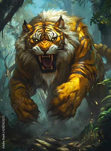 Majestic Golden Tiger Leaping in Jungle