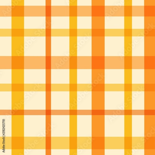 Seamless orange and yellow plaid pattern background with classic checkered textile design.