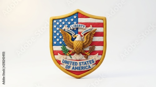 United States of America shield emblem with eagle and flag on white background