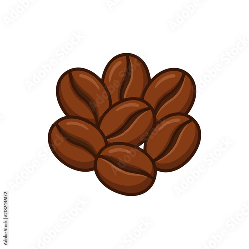 Pile of roasted coffee beans on white background.