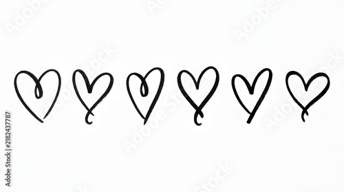 Collection of hand painted ink hearts with brush texture for valentines