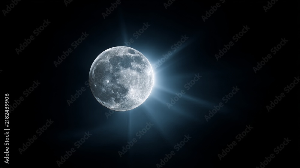 Obraz premium A bright, full moon illuminating a dark, expansive night sky, radiating ethereal light, background representing serenity and cosmic wonder