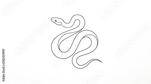 Crouched slithering snake vector line art illustration on white background with wildlife predator illustration monochrome creature