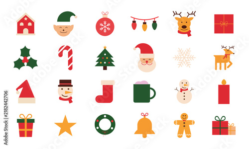 Christmas Holiday Icons Collection – Festive Santa, Gift, Tree, Reindeer and Winter Symbols