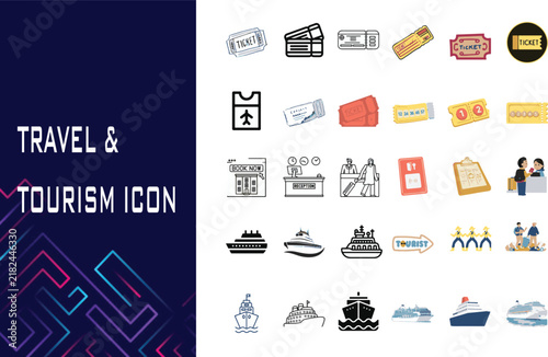 Cruise Travel Ticket Booking and Tourist Vacation Icon
