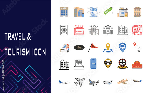 Airplane and Hotel Travel Booking Icon for Vacation