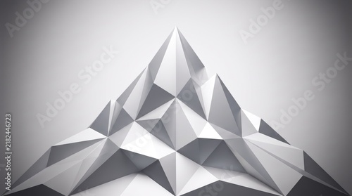 Minimalist low poly mountain peak, geometric white 3d landscape, abstract polygonal mountain summit for business success concept