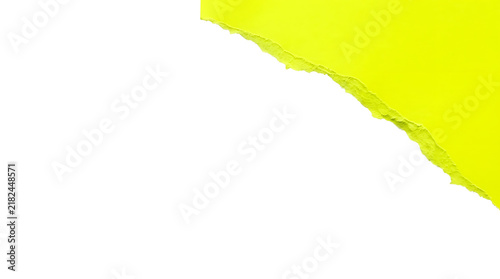 Torn yellow paper corner creates an asymmetrical border on a pure transparent backdrop.