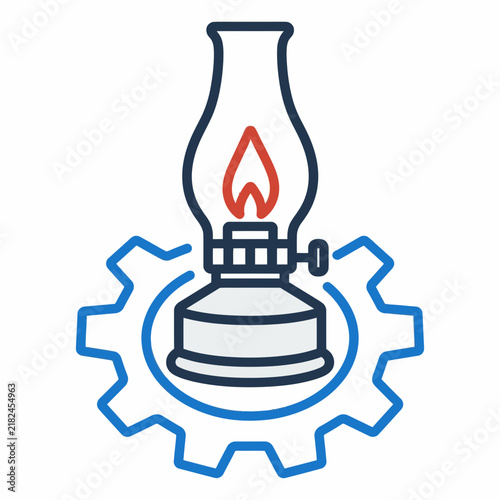Oil Lantern and Industrial Gear Vector Icon