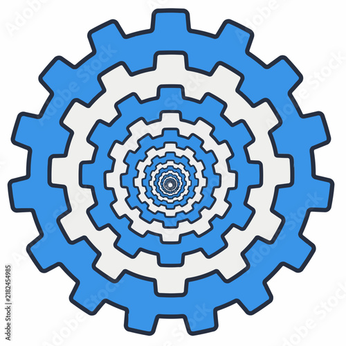 Blue and white concentric gear wheel tunnel vector