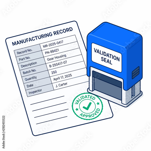 Manufacturing record document with approved validation stamp