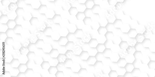 Minimal white hexagonal hexagon technology creative emboss light honeycomb polygonal web. abstract geometric science mosaic template texture wallpaper.