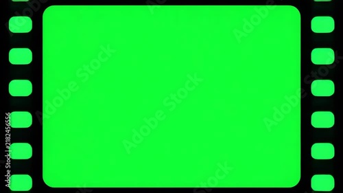 Green screen film strip border animation with retro aesthetic cinema motion graphics elements for professional video editing overlay compositing projects today