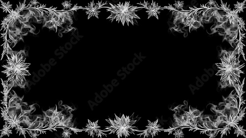 Gothic silver white frame with elegant floral ornaments and smoky patterns on black background