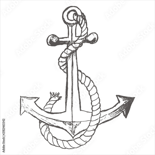 Cuadro en lienzo Engraved style anchor and rope illustration