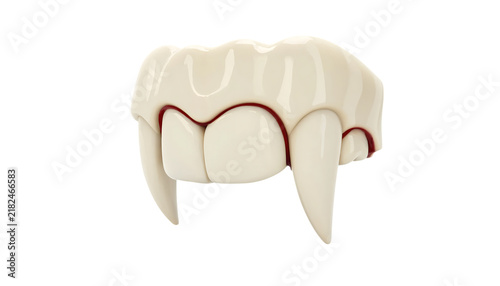 Isolated white vampire teeth showing long sharp fangs and gums for halloween costume or dental concept transparent background