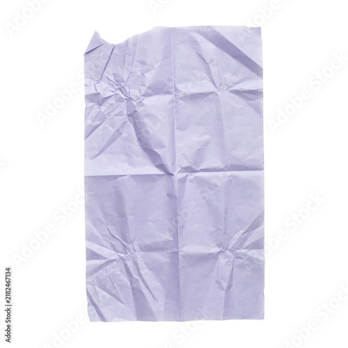 Rectangular sheet of light purple crumpled paper with fold lines isolated on a transparent background