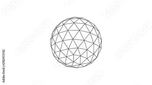 Naklejka Geometric wireframe sphere made of interconnected black lines and nodes, isolated on a clean white background surface.