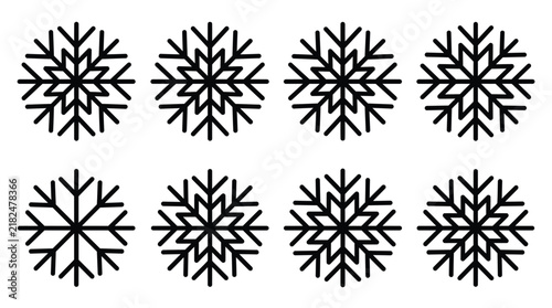 Black snowflakes on white background for winter decoration and design elements in graphic projects