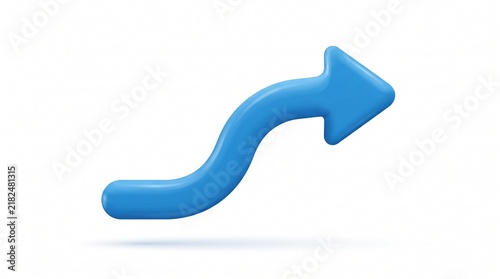 Blue 3D Curved Directional Arrow Symbol for Navigation and UI Interface Design Elements