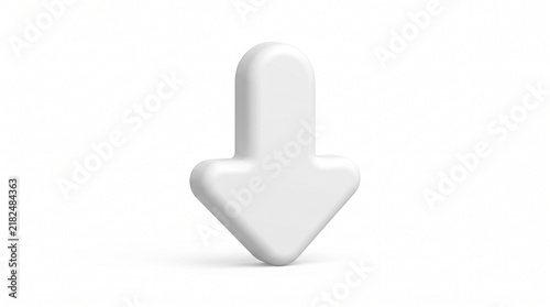 Minimalist 3D White Downward Arrow Icon Isolated on Clean Background for User Interface Design and Navigation Elements