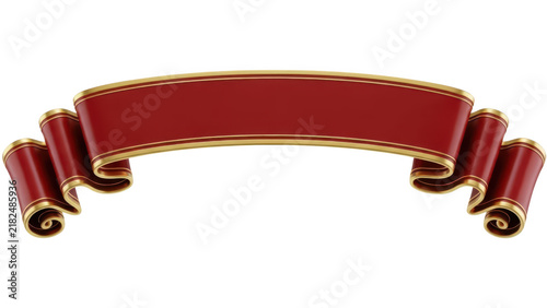 Decorative red ribbon banner with gold edges for festive celebration and invitation
