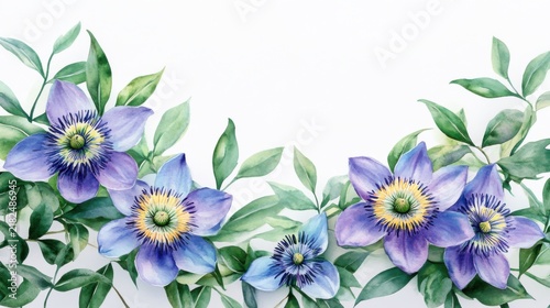 cute watercolor passion vine flower, pastel purple, white background