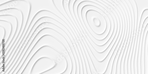 Smooth white organic concentric bend circle shapes geometrical background wallpaper banner pattern flat lay from above