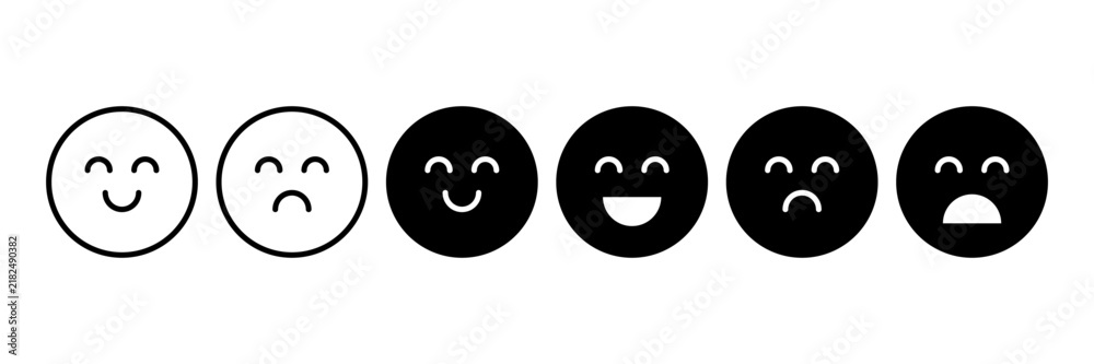 Obraz premium happy and sad emoji, feedback rating emoticons - smiley face icon set : positive and negative emojis with red and green colors for customer satisfaction rating