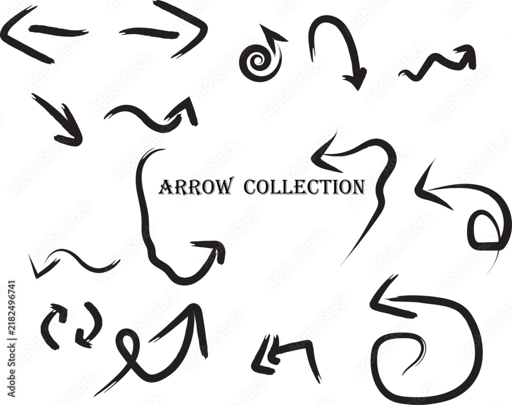 Fototapeta premium Hand drawn black ink arrow collection set